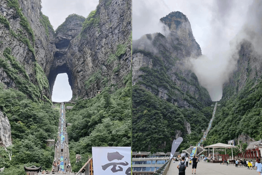 天門洞高差大，雨霧天氣多的環(huán)境給作業(yè)帶來挑戰(zhàn)